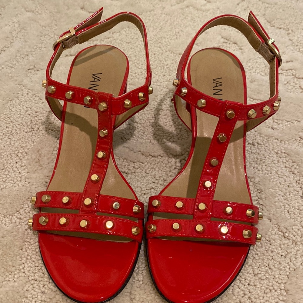 Vaneli red block heel studded shoes 6